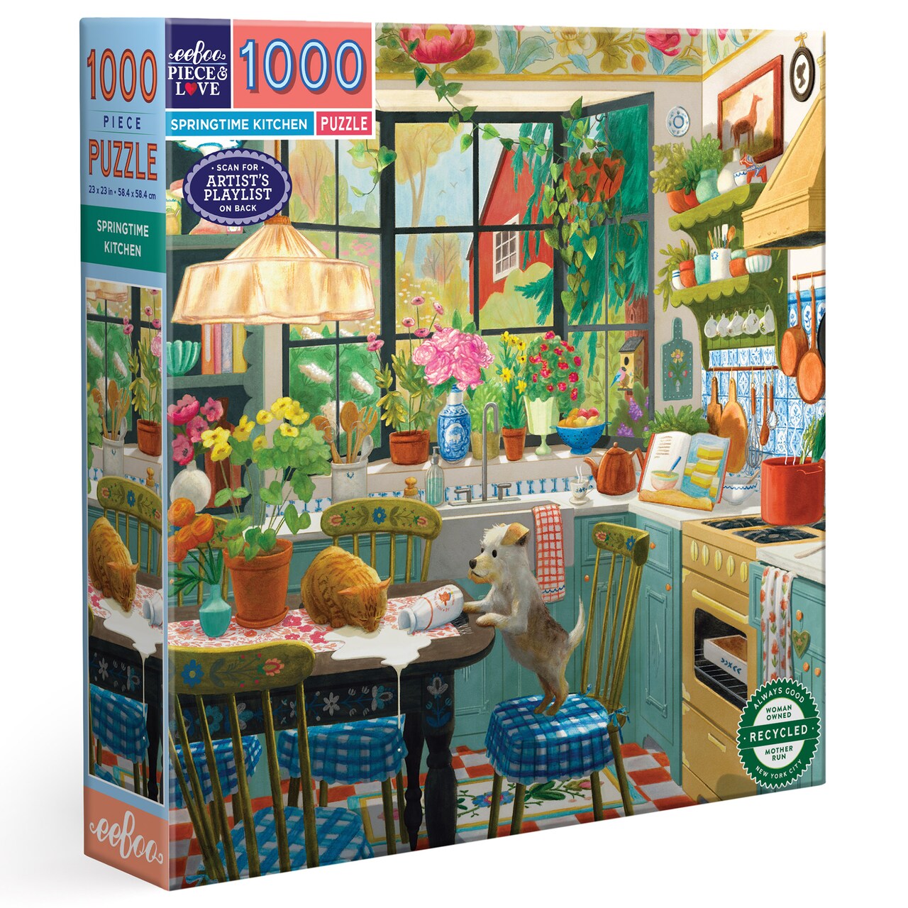 eeBoo Piece & Love: Springtime Kitchen - 1000 Piece Puzzle - Adult Square Jigsaw, 23x23", Includes Image Reference Insert, Glossy High-Quality Pieces